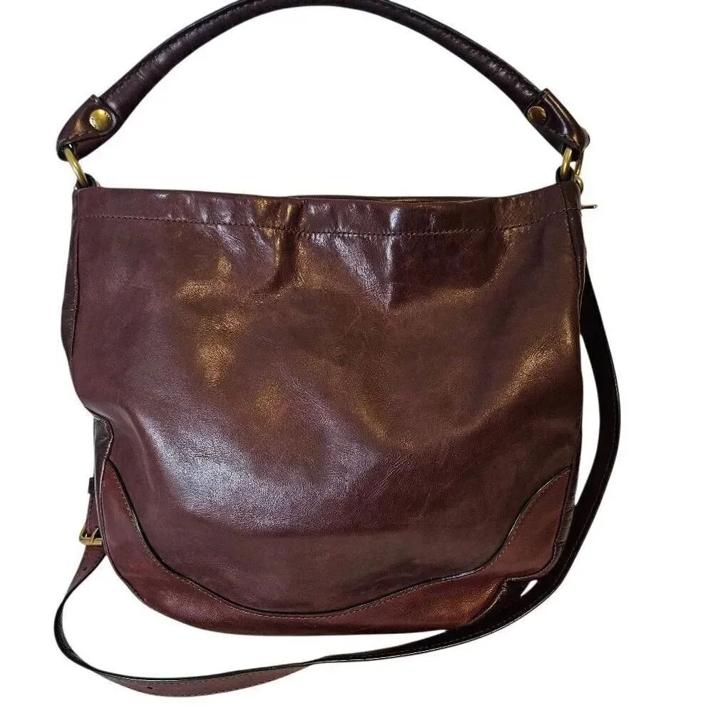 Frye large leather hobo bag, reddish brown.